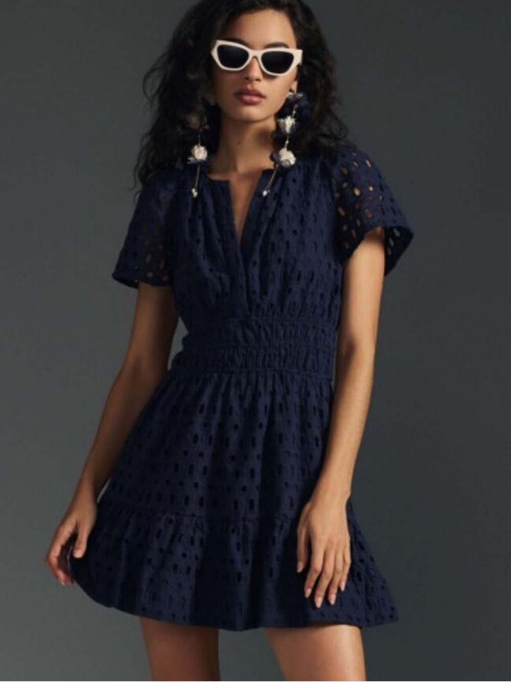 Anthropologie somerset eyelet navy blue dress 57123